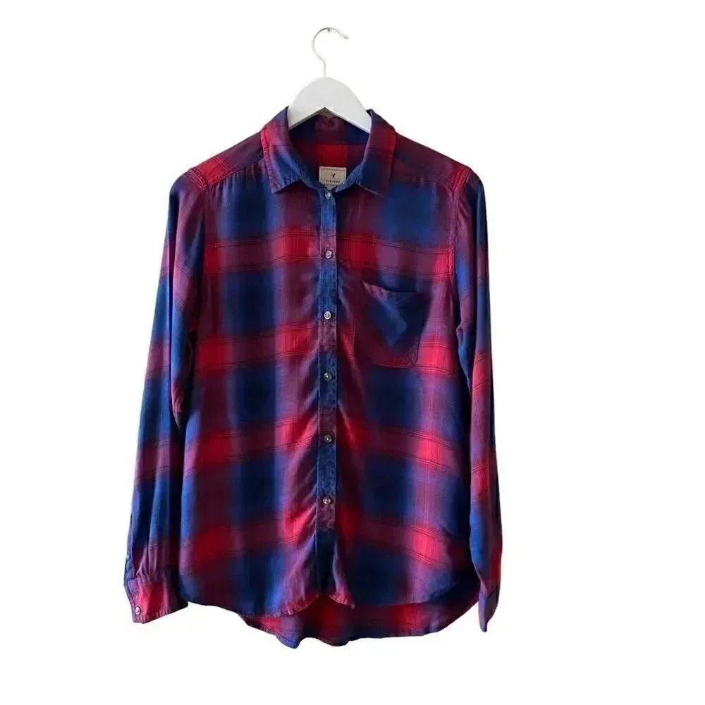 American Eagle Vintage
Boyfriend Flannel Viscose Shirt Blue Red Plaid S/ P